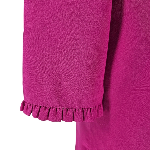 J.CREW Shift Dress Magenta Pink Long Sleeve Ruffle Neck Zip Back 6 - Picture 5 of 10